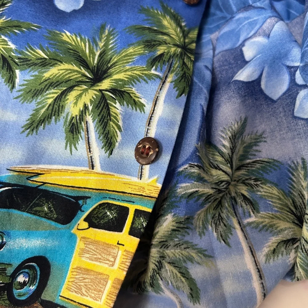AL HA Republic Hawaiian Shirt Tiki Vintage 90s Chemise Woody Wagons Surf Boards - Picture 10 of 15